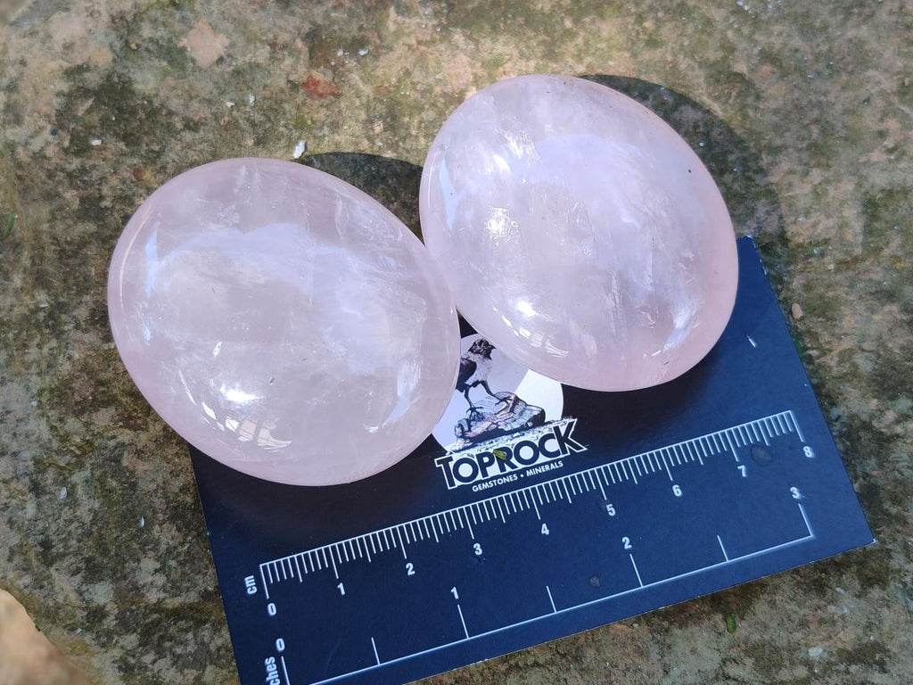 Polished Gemmy Rose Quartz Palm Stones x 24 From Madagascar - Toprock Gemstones and Minerals 