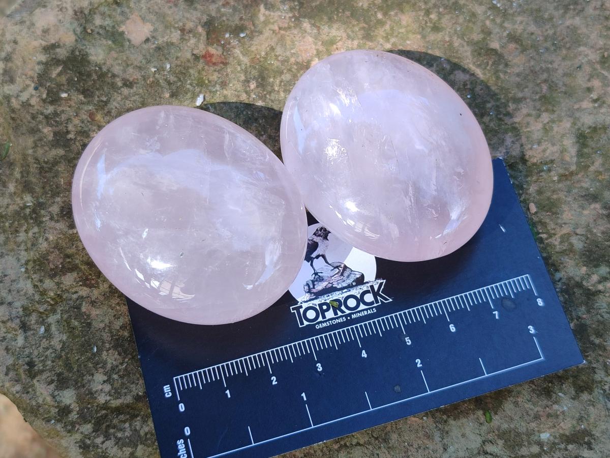 Polished Gemmy Rose Quartz Palm Stones x 24 From Madagascar - Toprock Gemstones and Minerals 