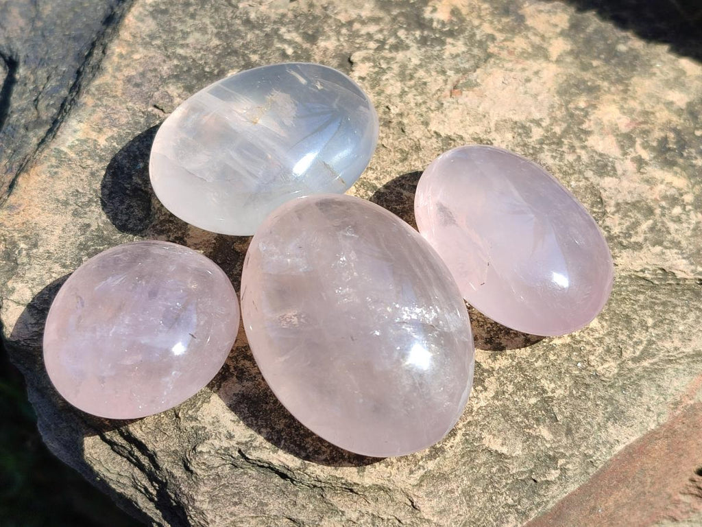 Polished Gemmy Rose Quartz Palm Stones x 24 From Madagascar - Toprock Gemstones and Minerals 