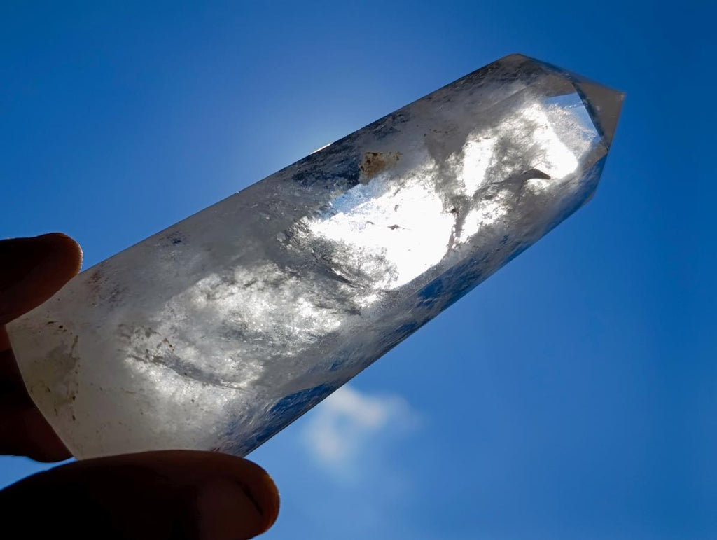 Polished Clear Quartz Crystals and Window Amethyst x 3 From Madagascar - Toprock Gemstones and Minerals 