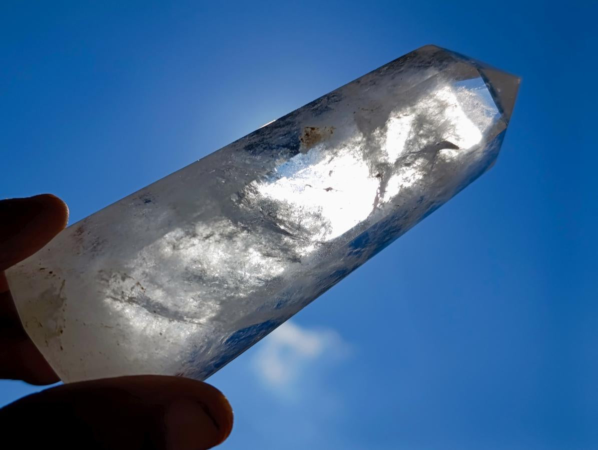 Polished Clear Quartz Crystals and Window Amethyst x 3 From Madagascar - Toprock Gemstones and Minerals 