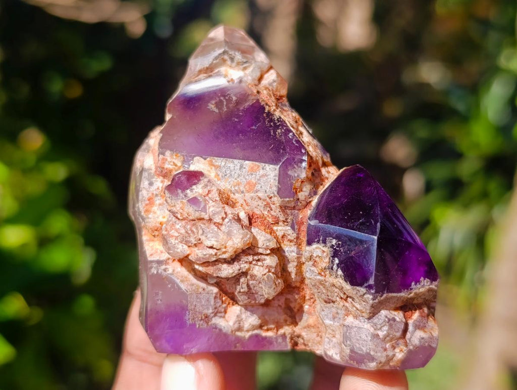 Polished Clear Quartz Crystals and Window Amethyst x 3 From Madagascar - Toprock Gemstones and Minerals 