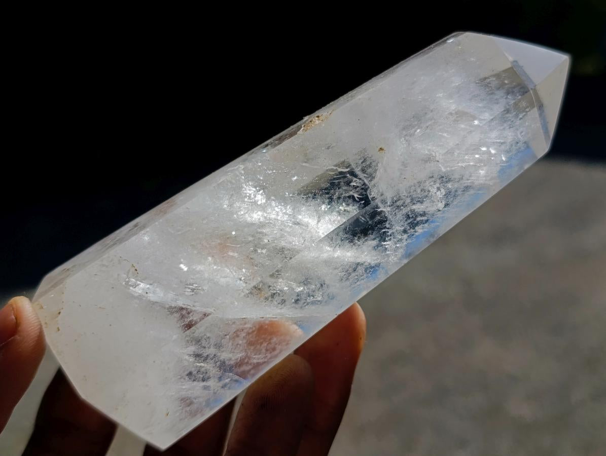 Polished Clear Quartz Crystals and Window Amethyst x 3 From Madagascar - Toprock Gemstones and Minerals 
