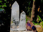 Polished Clear Quartz Crystals and Window Amethyst x 3 From Madagascar - Toprock Gemstones and Minerals 