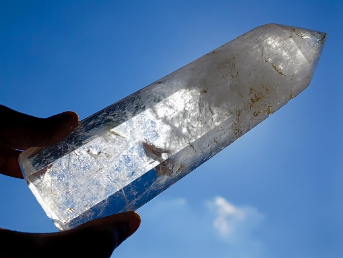 Polished Clear Quartz Crystals and Window Amethyst x 3 From Madagascar - Toprock Gemstones and Minerals 