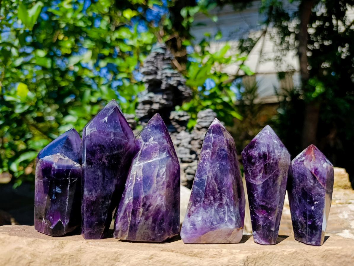 Polished Chevron Amethyst Crystals x 6 From Madagascar - Toprock Gemstones and Minerals 