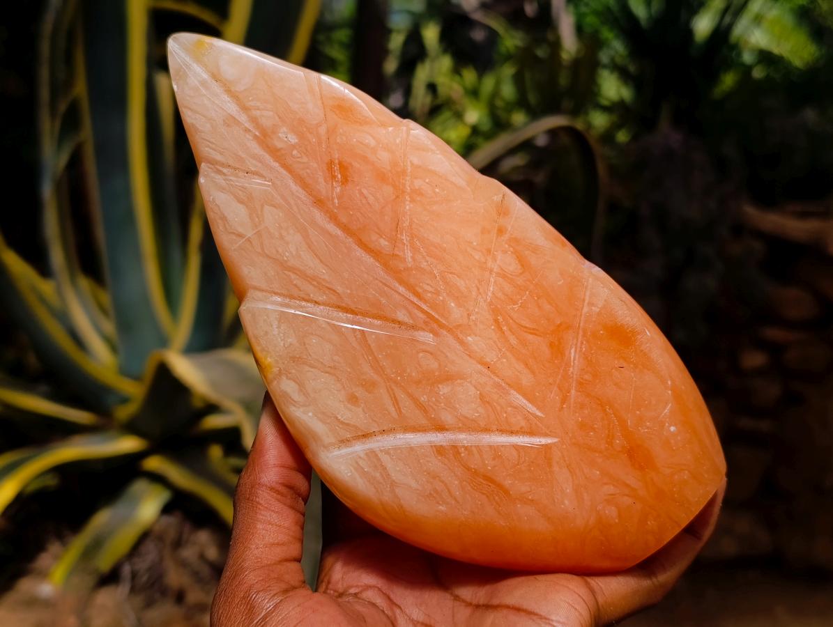 Polished Large Orange Twist Calcite Leaf Carved Standing Free Form x 1 From Maevantanana, Madagascar - Toprock Gemstones and Minerals 