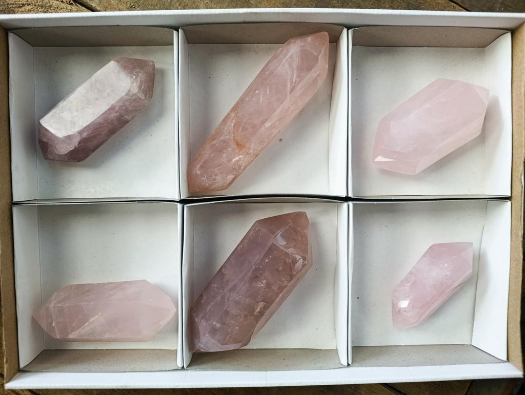 Polished Double Terminated Gemmy Rose Quartz Crystals x 6 From Madagascar - Toprock Gemstones and Minerals 