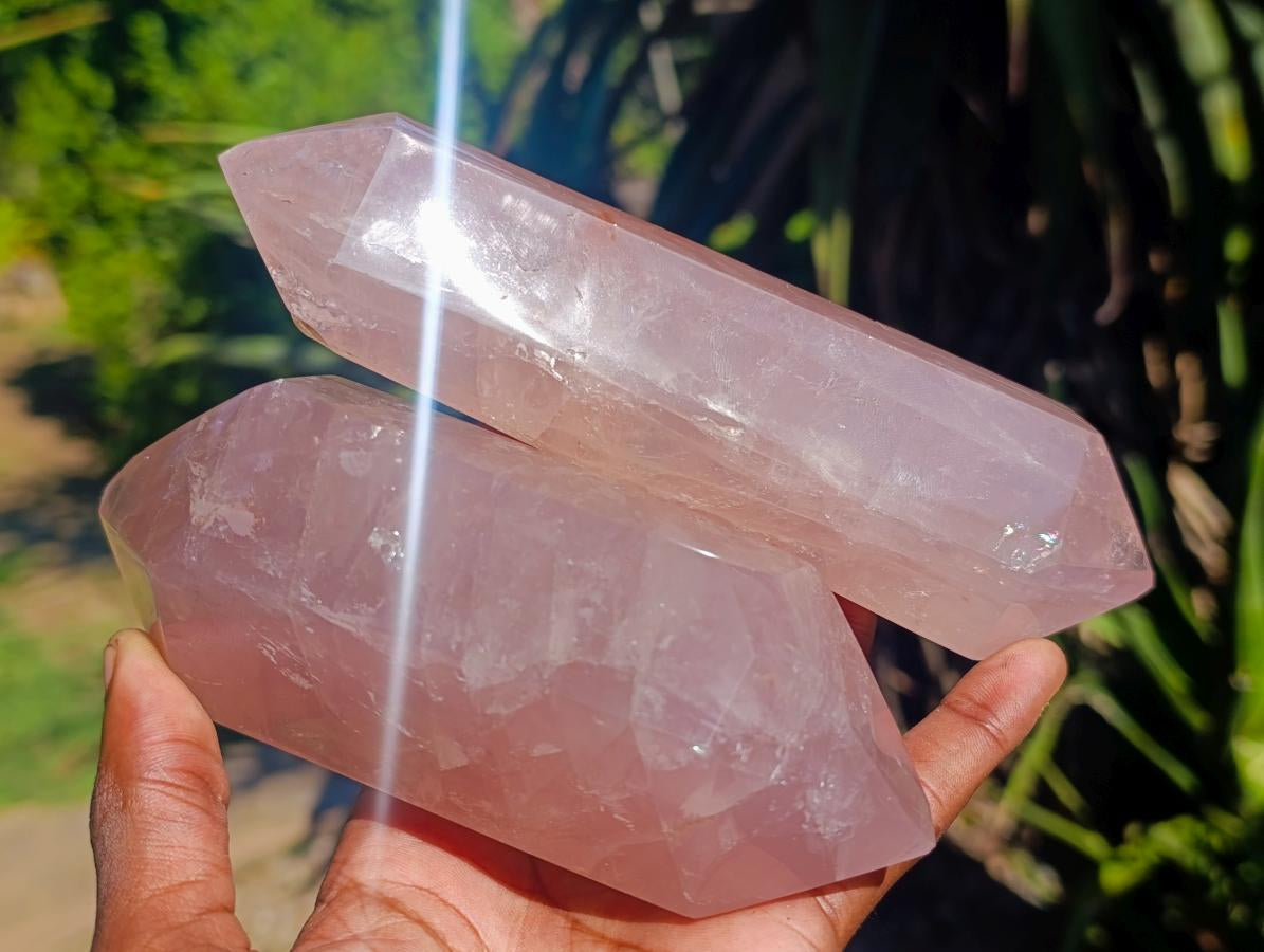 Polished Double Terminated Gemmy Rose Quartz Crystals x 6 From Madagascar - Toprock Gemstones and Minerals 