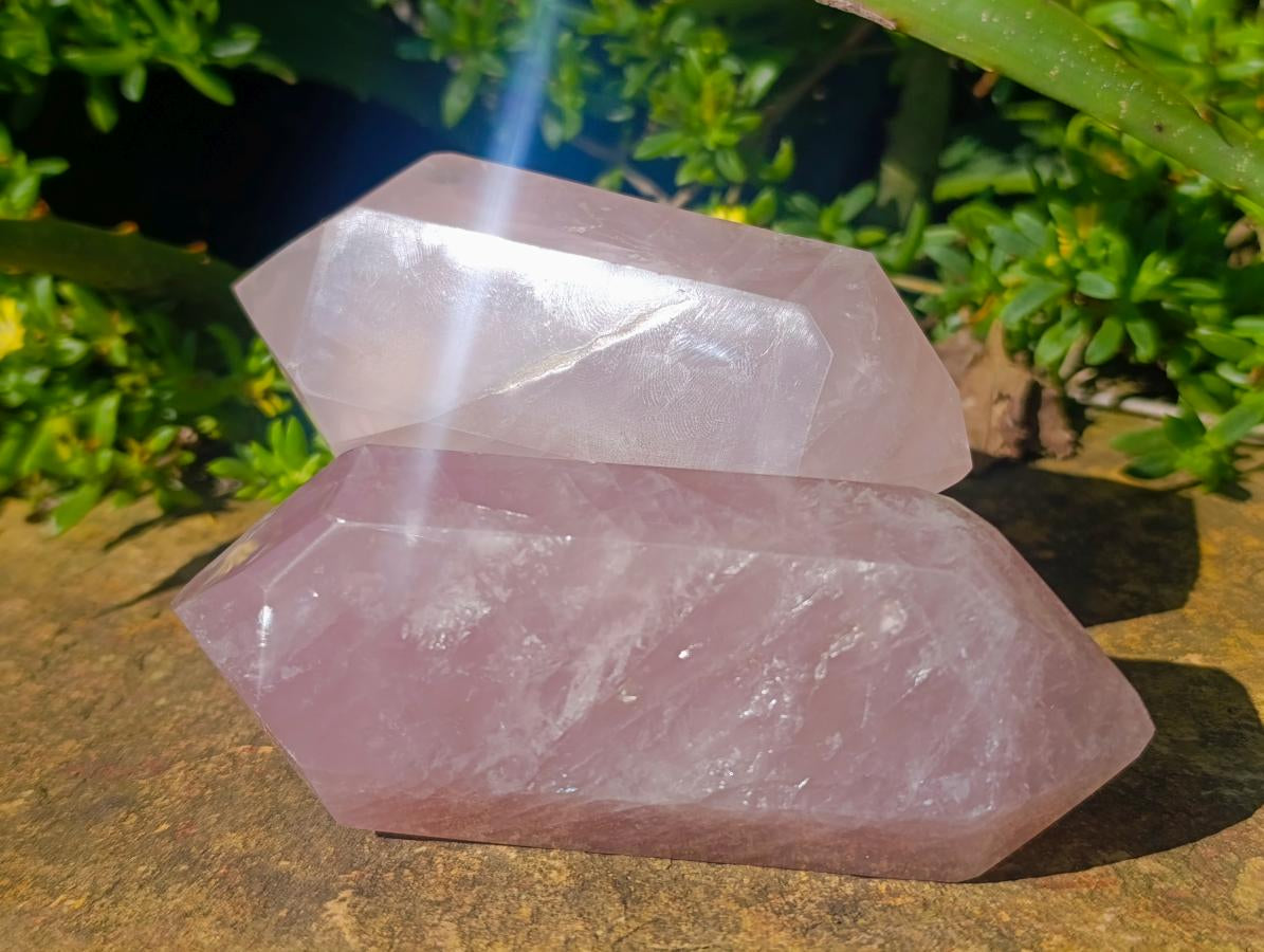 Polished Double Terminated Gemmy Rose Quartz Crystals x 6 From Madagascar - Toprock Gemstones and Minerals 