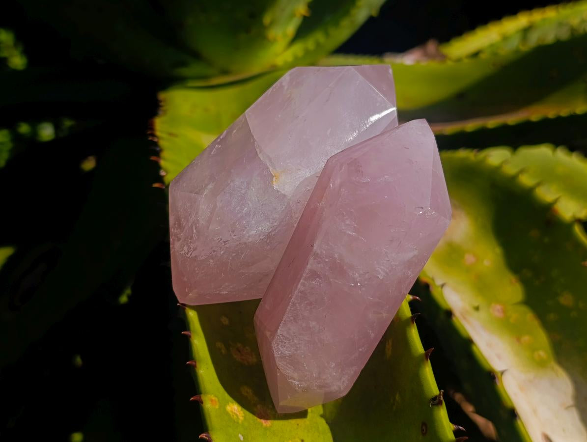 Polished Double Terminated Gemmy Rose Quartz Crystals x 6 From Madagascar - Toprock Gemstones and Minerals 