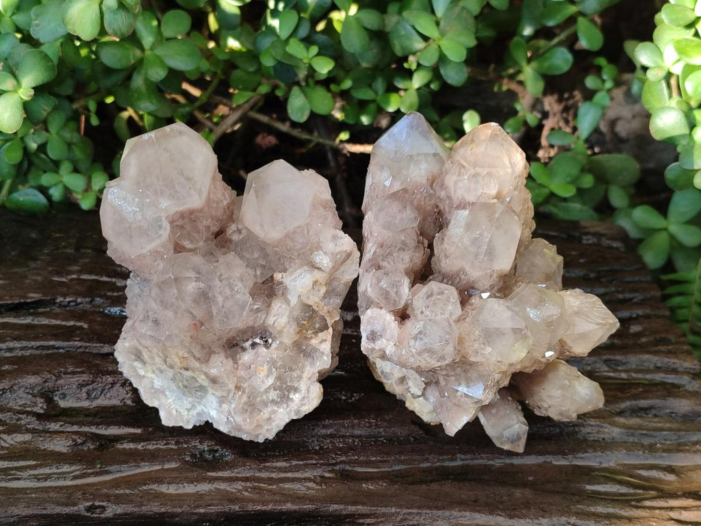 Natural White Phantom Cascading Smokey Luena Quartz Clusters x 2 From Luena, Congo - Toprock Gemstones and Minerals 