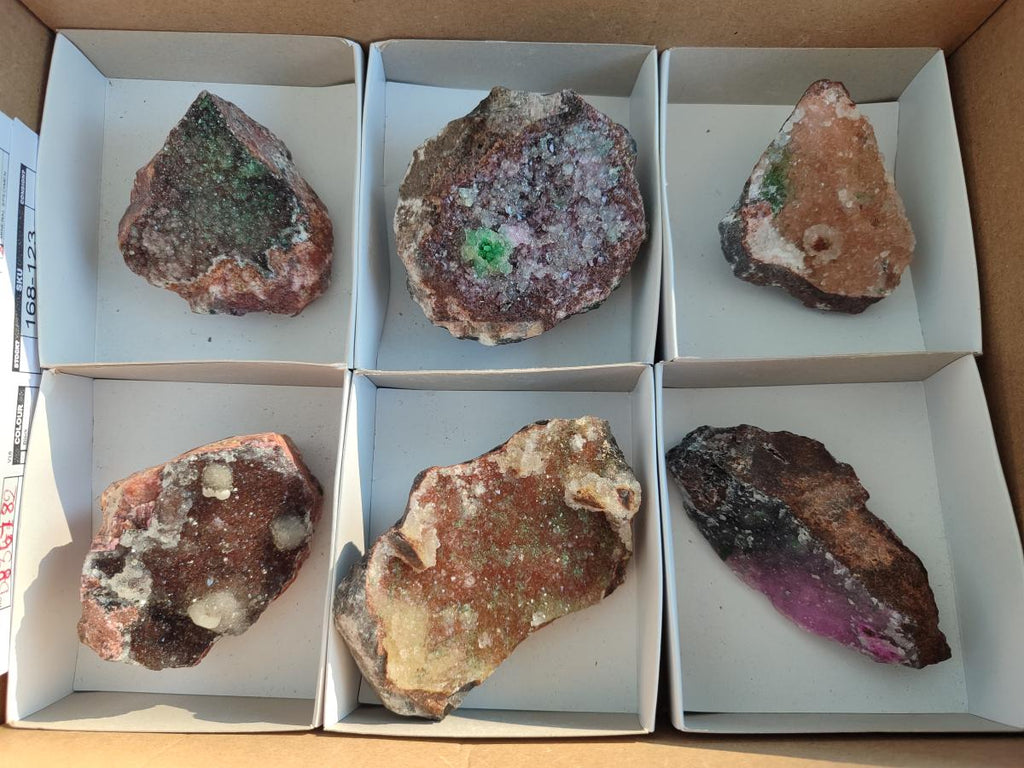 Natural Drusy Salrose Cobaltoan Dolomite with Malachite x 6 From Kakanda, Congo - Toprock Gemstones and Minerals 