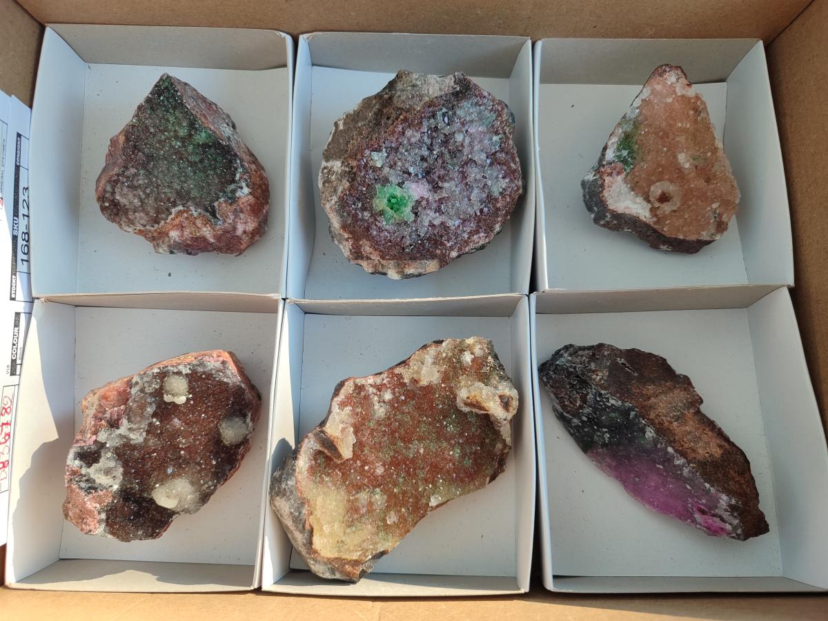 Natural Drusy Salrose Cobaltoan Dolomite with Malachite x 6 From Kakanda, Congo - Toprock Gemstones and Minerals 