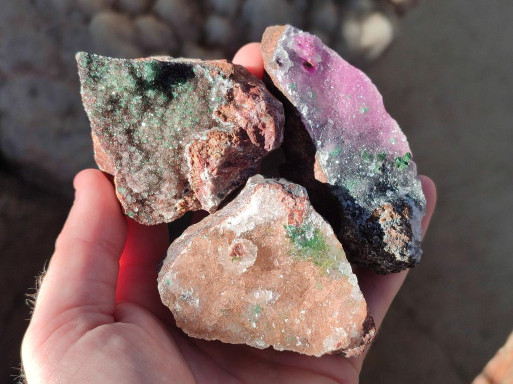Natural Drusy Salrose Cobaltoan Dolomite with Malachite x 6 From Kakanda, Congo - Toprock Gemstones and Minerals 