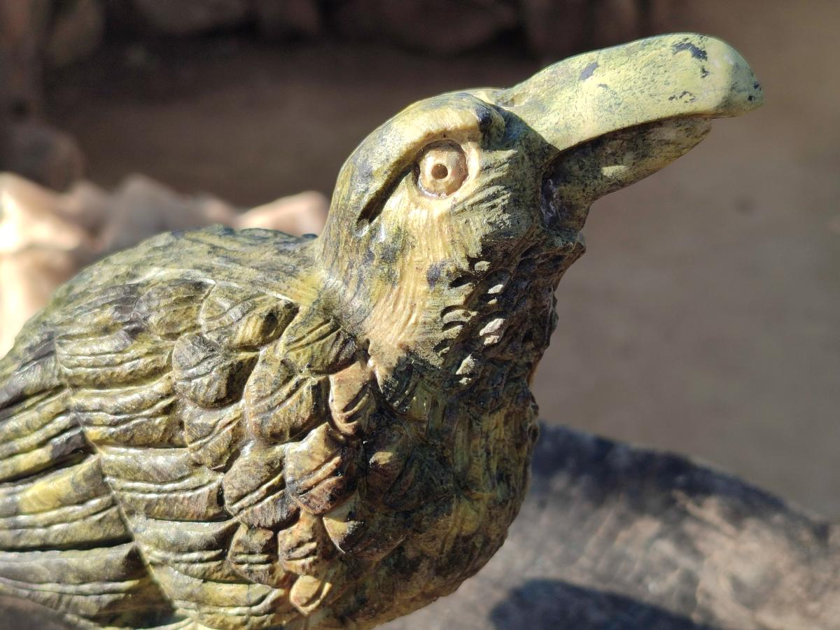Hand Made Leopard Stone Raven Carving x 1 From Nyanga, Zimbabwe - Toprock Gemstones and Minerals 