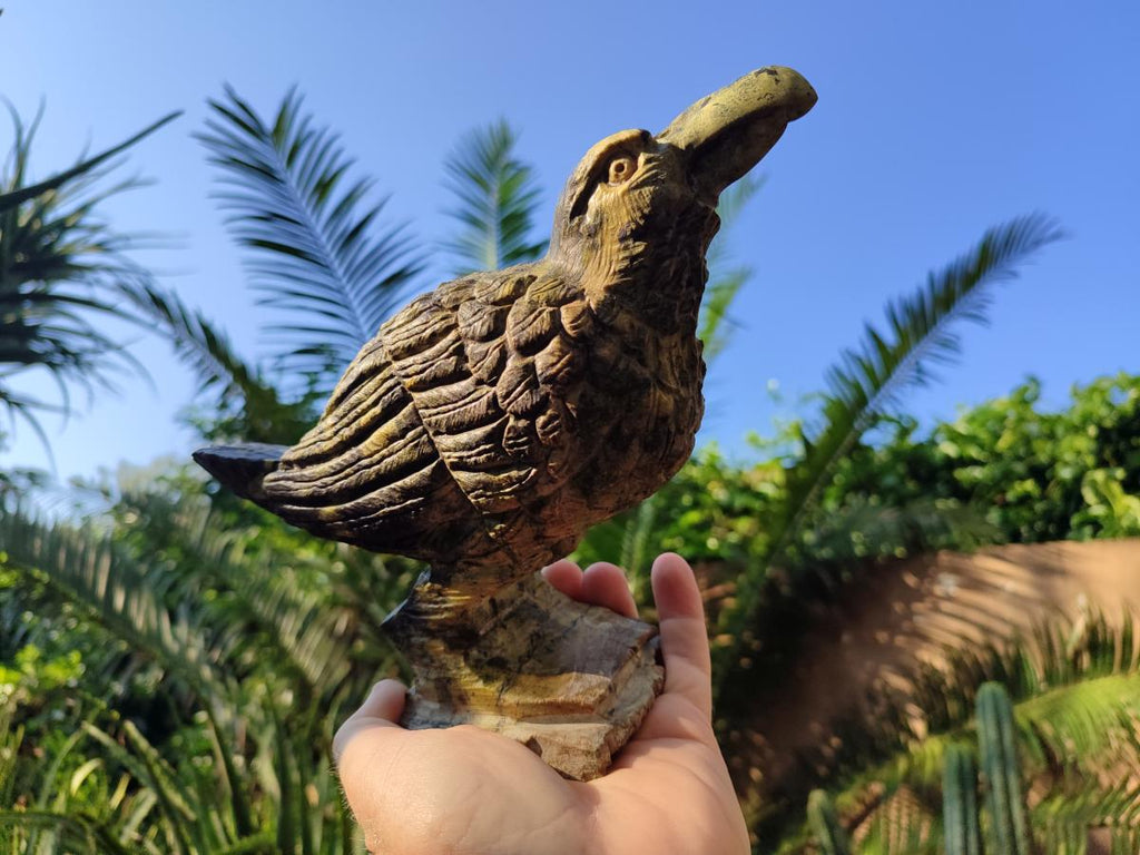Hand Made Leopard Stone Raven Carving x 1 From Nyanga, Zimbabwe - Toprock Gemstones and Minerals 
