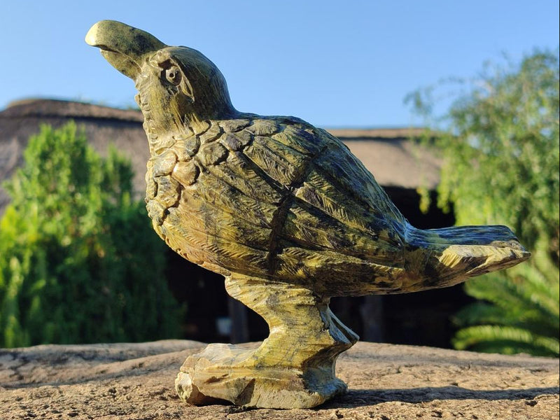 Hand Made Leopard Stone Raven Carving x 1 From Nyanga, Zimbabwe - Toprock Gemstones and Minerals 