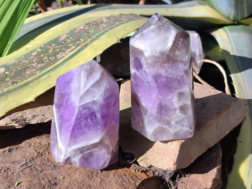 Polished Chevron Amethyst Crystals x 2 From Madagascar - Toprock Gemstones and Minerals 
