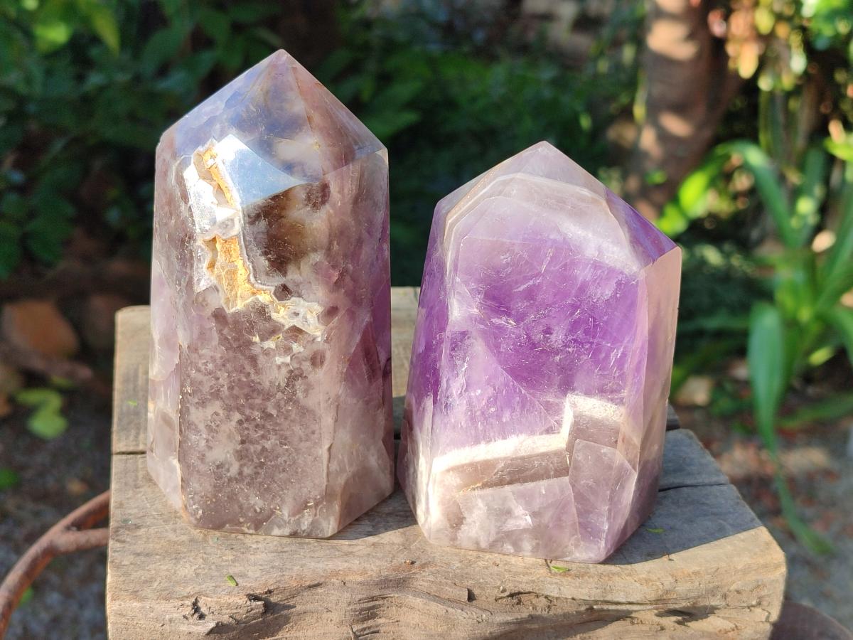 Polished Chevron Amethyst Crystals x 2 From Madagascar - Toprock Gemstones and Minerals 