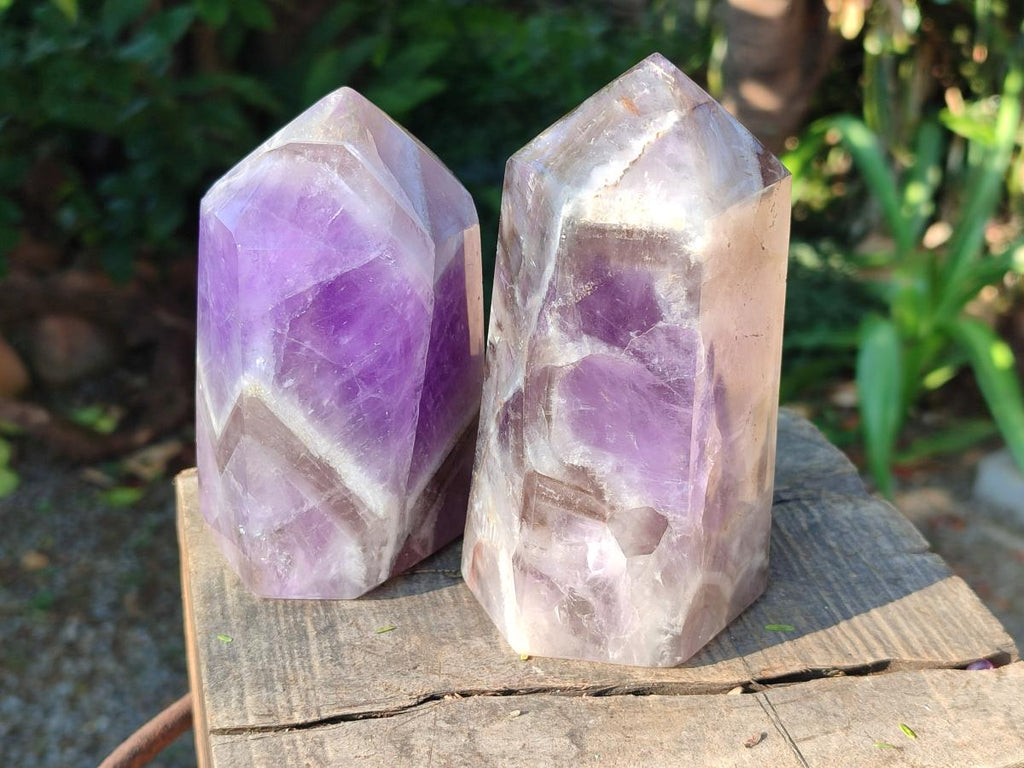 Polished Chevron Amethyst Crystals x 2 From Madagascar - Toprock Gemstones and Minerals 