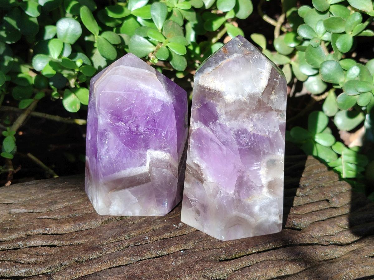 Polished Chevron Amethyst Crystals x 2 From Madagascar - Toprock Gemstones and Minerals 