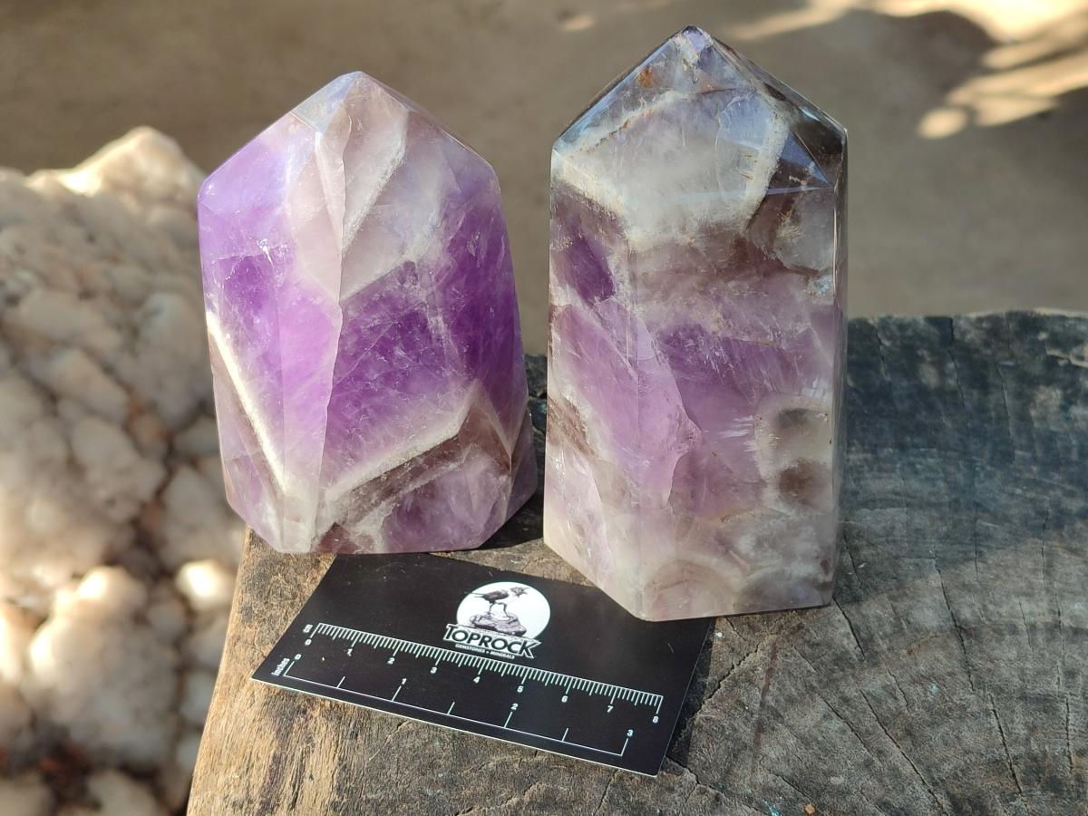 Polished Chevron Amethyst Crystals x 2 From Madagascar - Toprock Gemstones and Minerals 