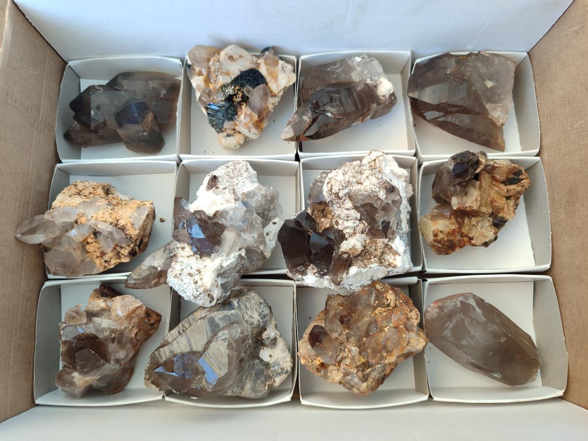 Natural Smokey Zomba Quartz Clusters  x 12 From Zomba Plateau, Malawi - Toprock Gemstones and Minerals 