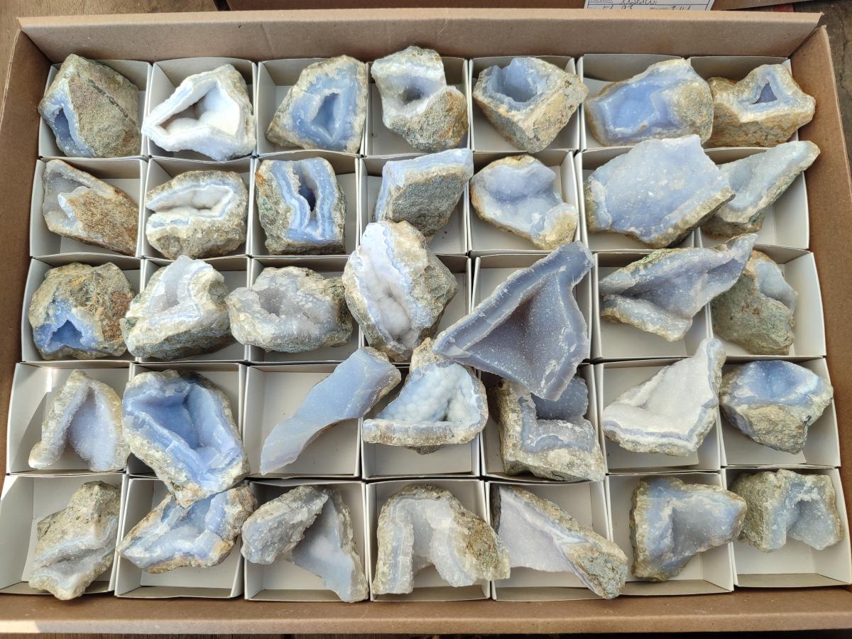 Natural Blue Lace Agate Geode Specimens x 35 From Nsanje, Malawi - Toprock Gemstones and Minerals 
