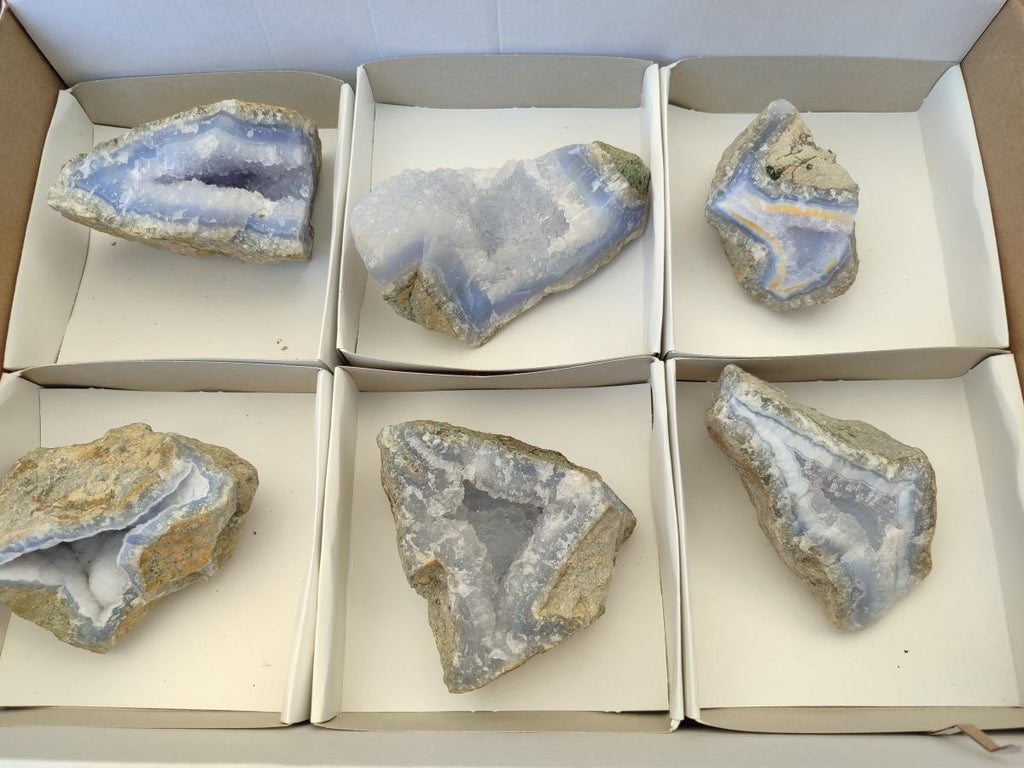 Natural Large Blue Lace Agate Geode Specimens x 6 From Nsanje, Malawi - Toprock Gemstones and Minerals 
