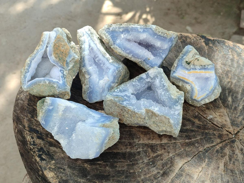 Natural Large Blue Lace Agate Geode Specimens x 6 From Nsanje, Malawi - Toprock Gemstones and Minerals 