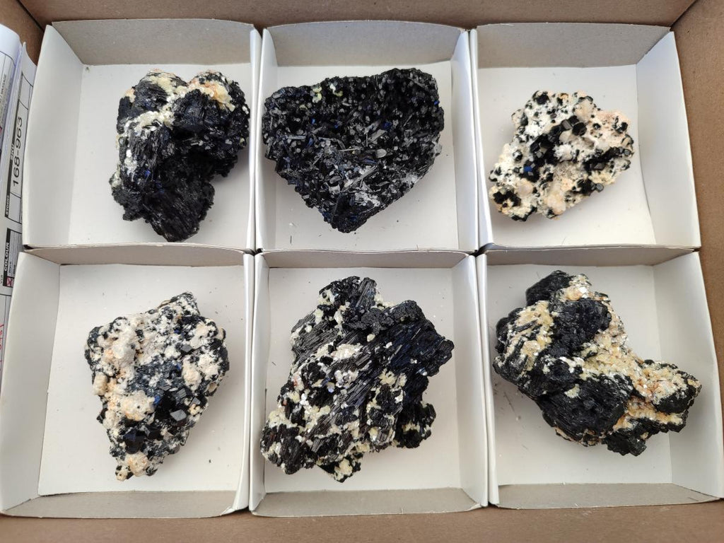 Natural Schorl Black Tourmaline with Feldspar Specimens x 6 From Erongo, Namibia - Toprock Gemstones and Minerals 
