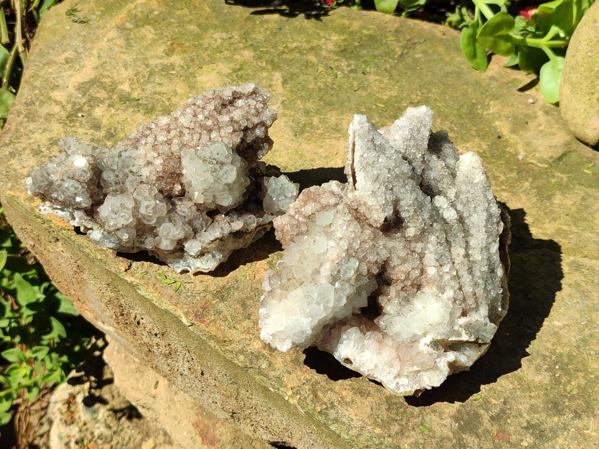 Natural Drusy Cabinet Lesotho Quartz and Calcite Cluster Specimens x 2 From Albert's Mountain, Lesotho - Toprock Gemstones and Minerals 