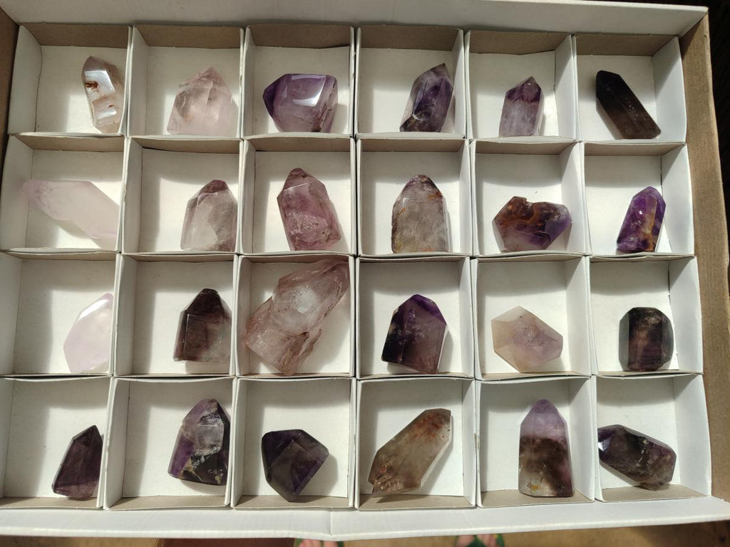 Polished Smokey Amethyst Window Crystals x 24 From Akansobe, Madagascar - Toprock Gemstones and Minerals 