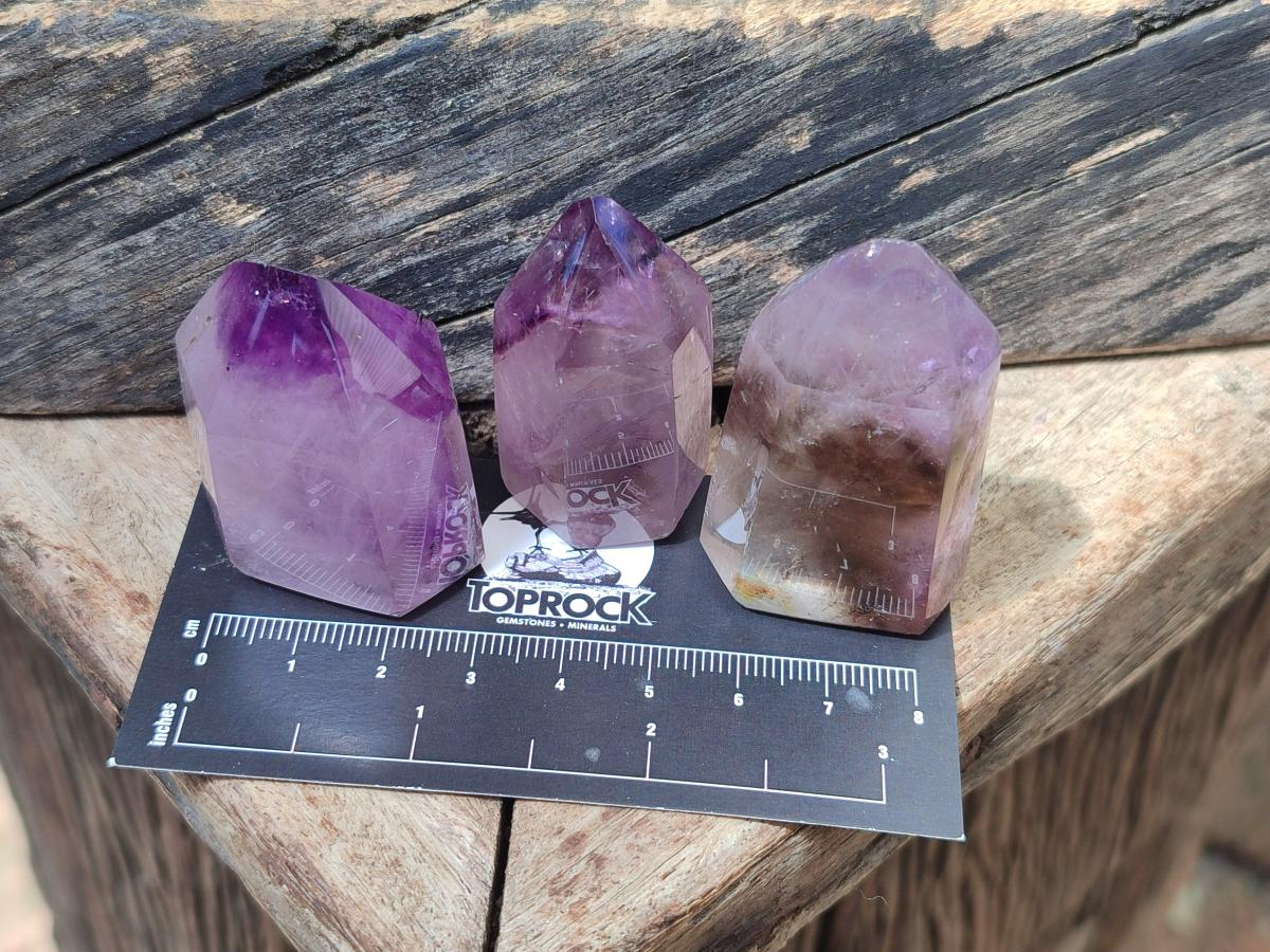 Polished Smokey Amethyst Window Crystals x 24 From Akansobe, Madagascar - Toprock Gemstones and Minerals 