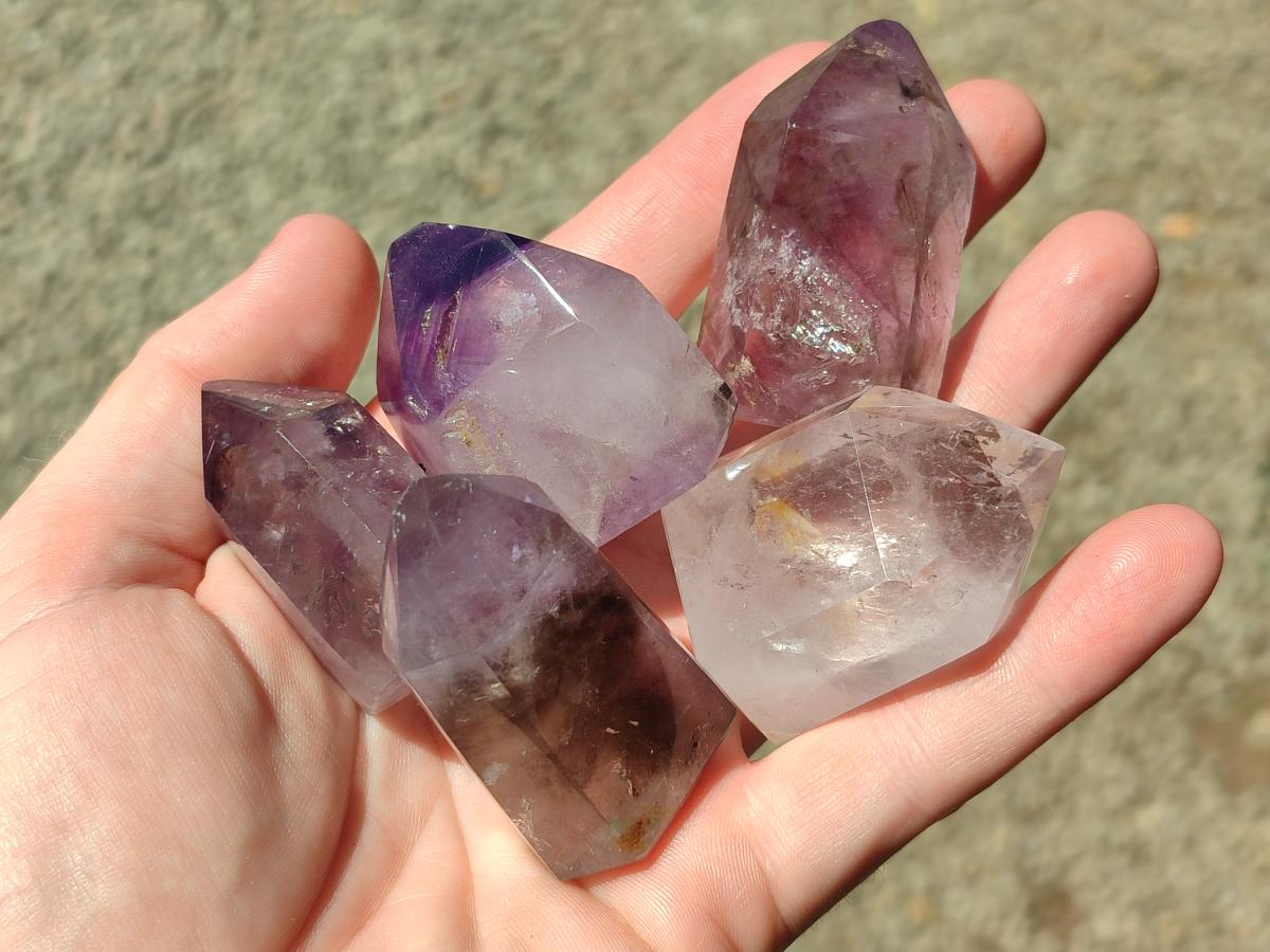 Polished Smokey Amethyst Window Crystals x 24 From Akansobe, Madagascar - Toprock Gemstones and Minerals 