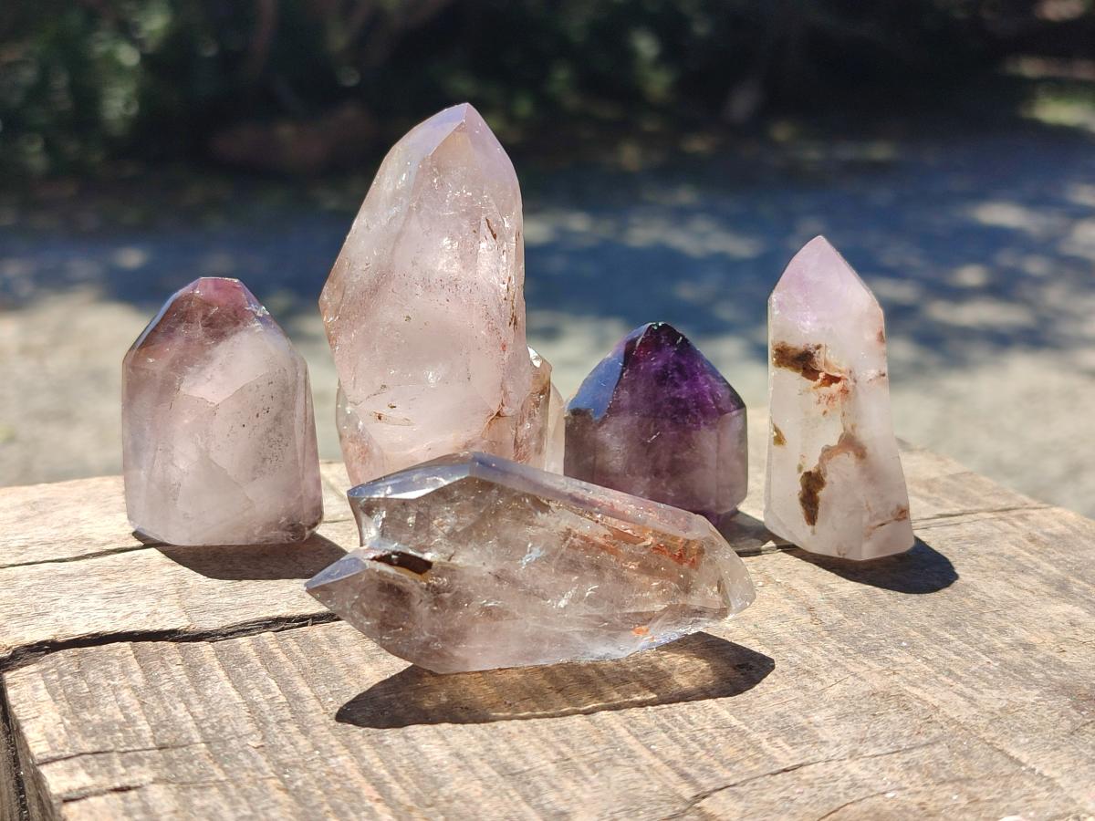 Polished Smokey Amethyst Window Crystals x 24 From Akansobe, Madagascar - Toprock Gemstones and Minerals 