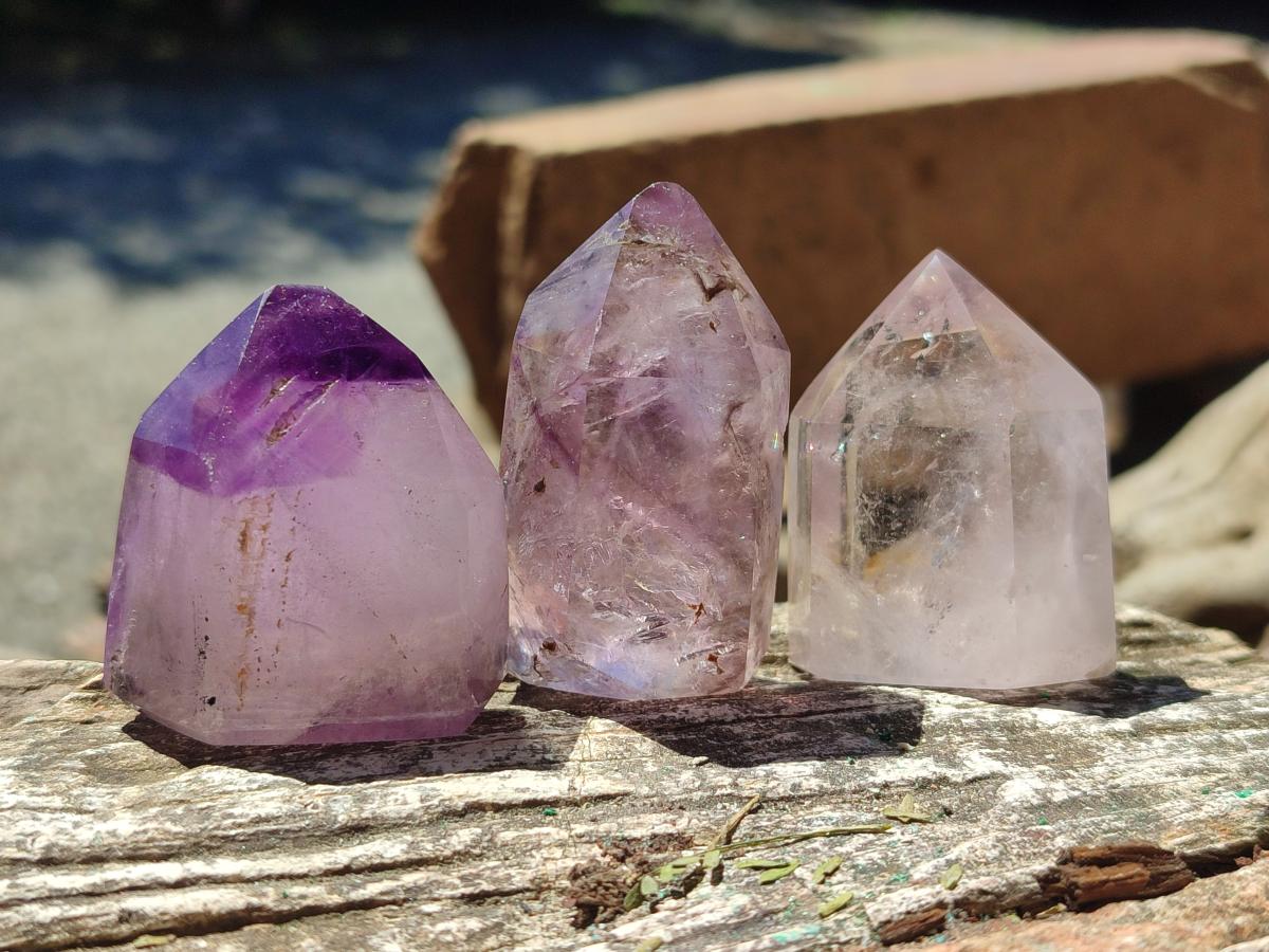 Polished Smokey Amethyst Window Crystals x 24 From Akansobe, Madagascar - Toprock Gemstones and Minerals 