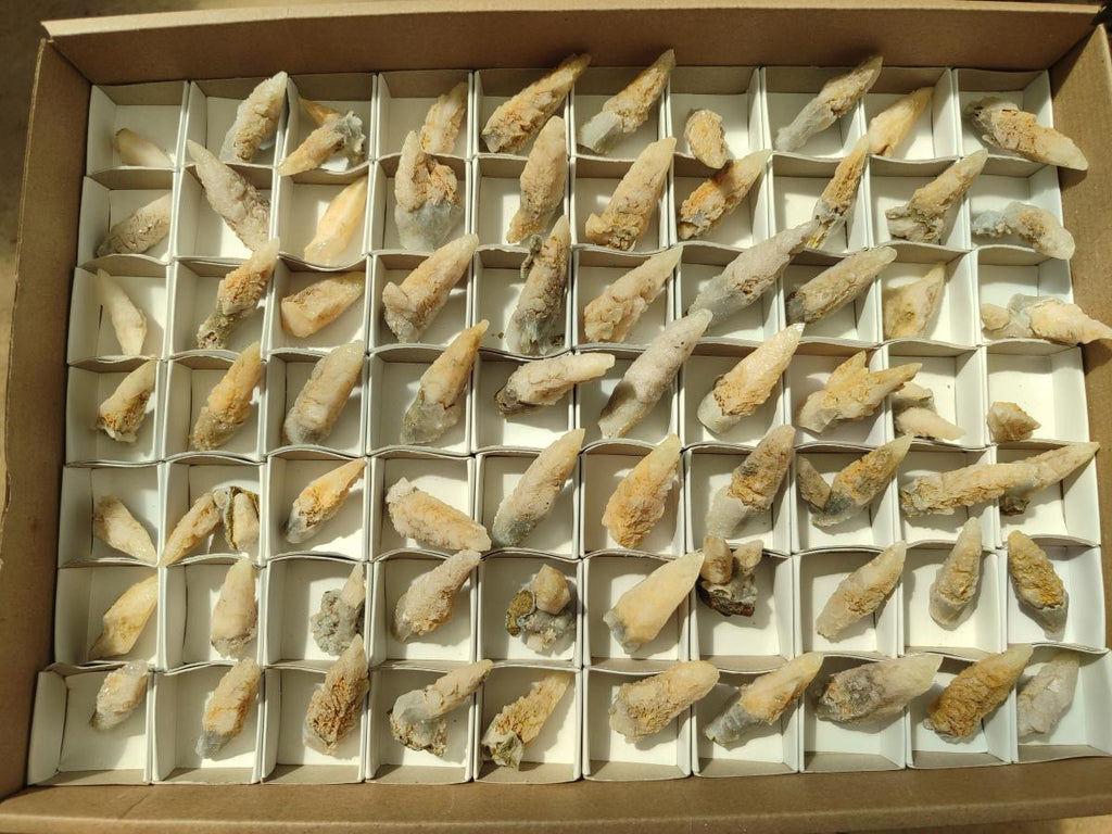 Natural Drusy Quartz Coated Spearhead Calcite Crystals x 70 From Albert's Mountain, Lesotho - Toprock Gemstones and Minerals 