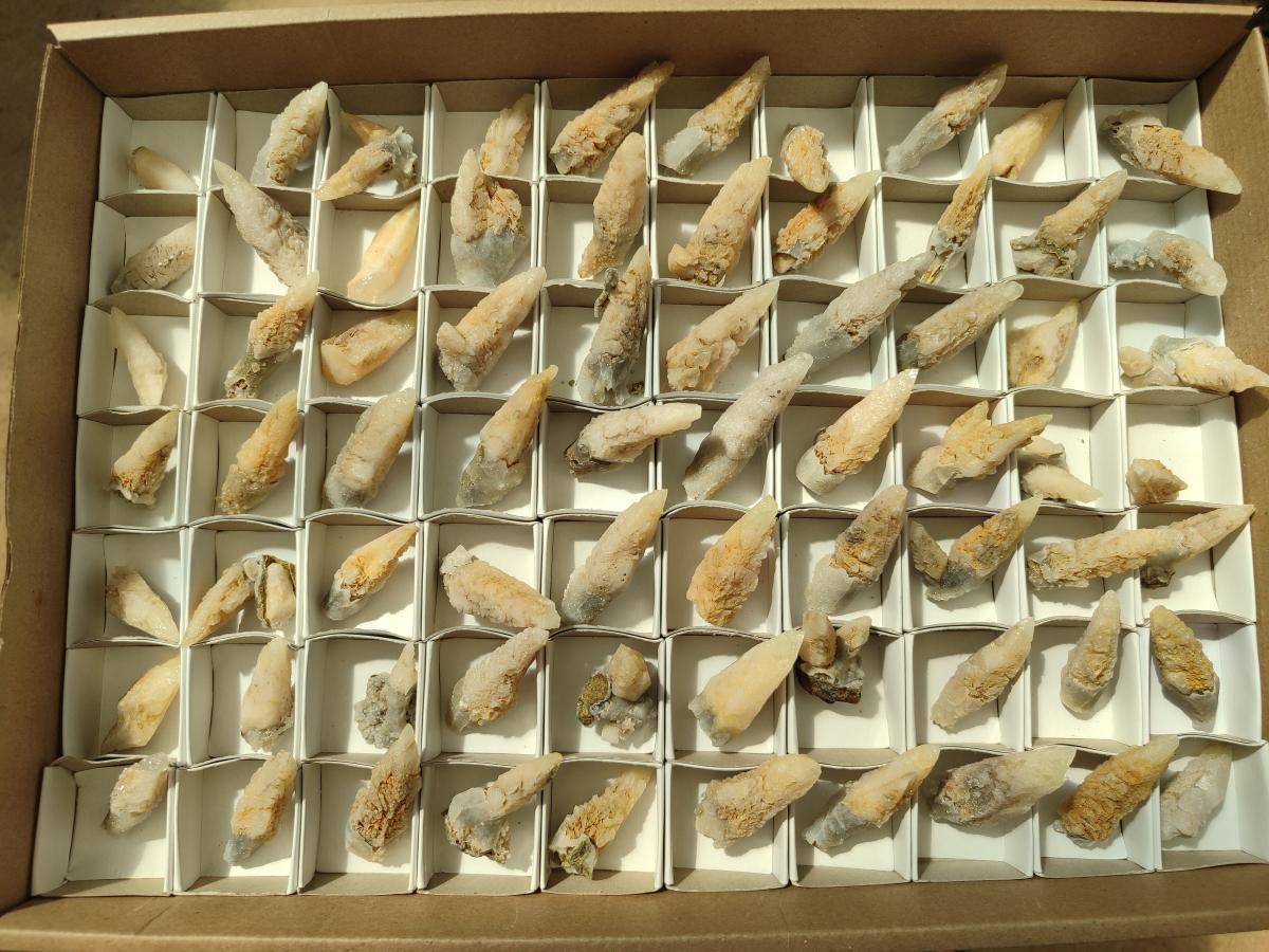 Natural Drusy Quartz Coated Spearhead Calcite Crystals x 70 From Albert's Mountain, Lesotho - Toprock Gemstones and Minerals 