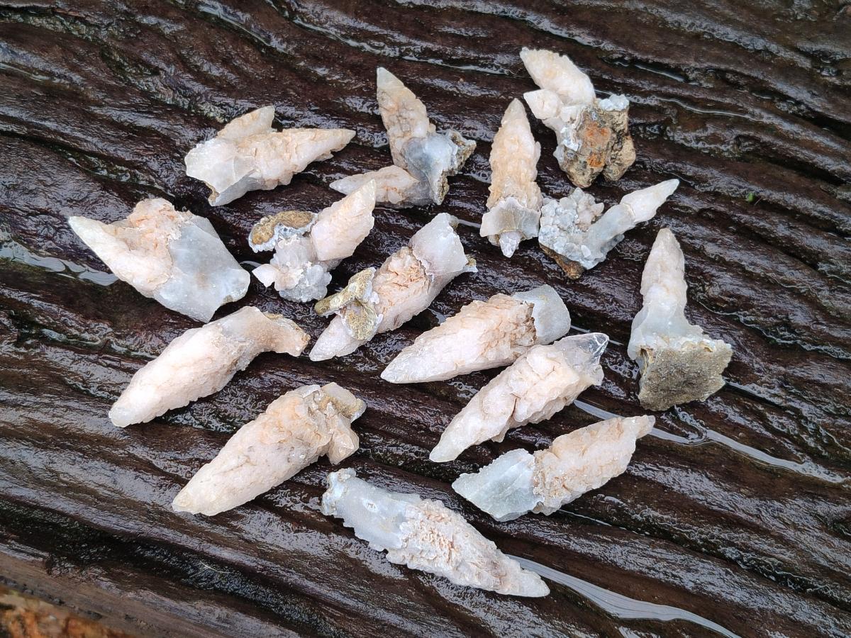 Natural Drusy Quartz Coated Spearhead Calcite Crystals x 70 From Albert's Mountain, Lesotho - Toprock Gemstones and Minerals 