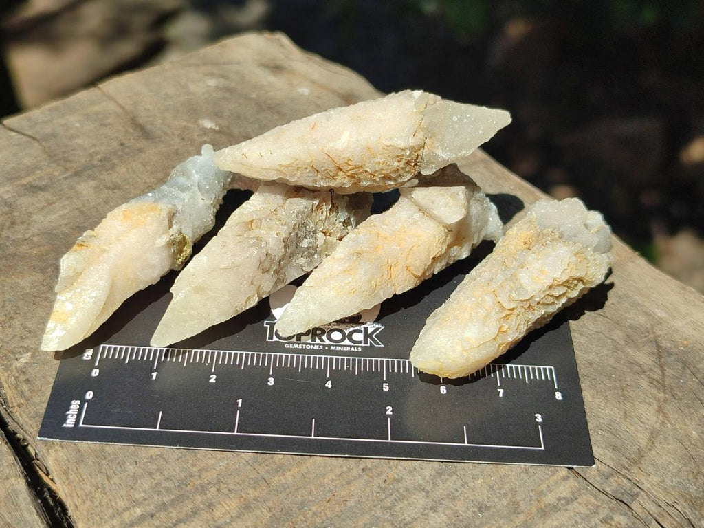 Natural Drusy Quartz Coated Spearhead Calcite Crystals x 70 From Albert's Mountain, Lesotho - Toprock Gemstones and Minerals 