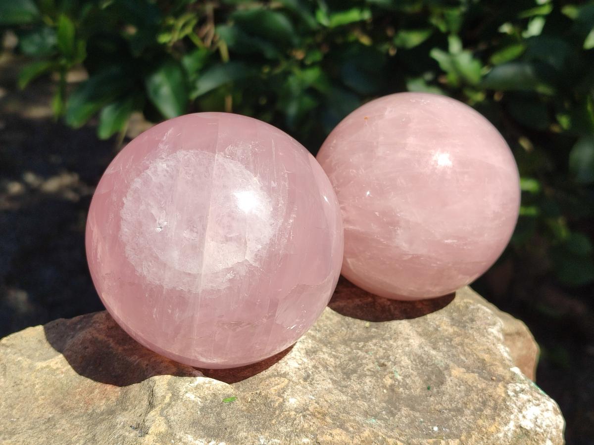 Polished Gemmy Star Rose Quartz Spheres x 2 From Madagascar - Toprock Gemstones and Minerals 