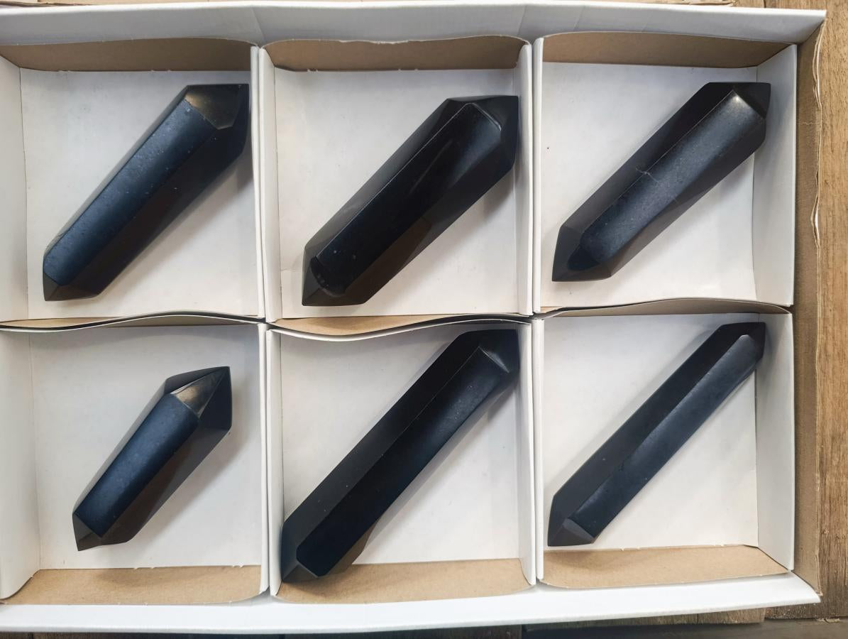 Polished Double Terminated Black Basalt Crystals x 6 From Madagascar - Toprock Gemstones and Minerals 