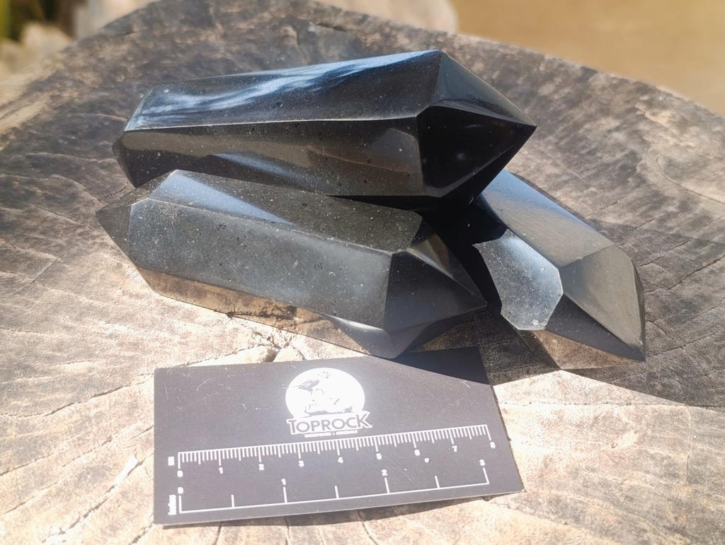 Polished Double Terminated Black Basalt Crystals x 6 From Madagascar - Toprock Gemstones and Minerals 