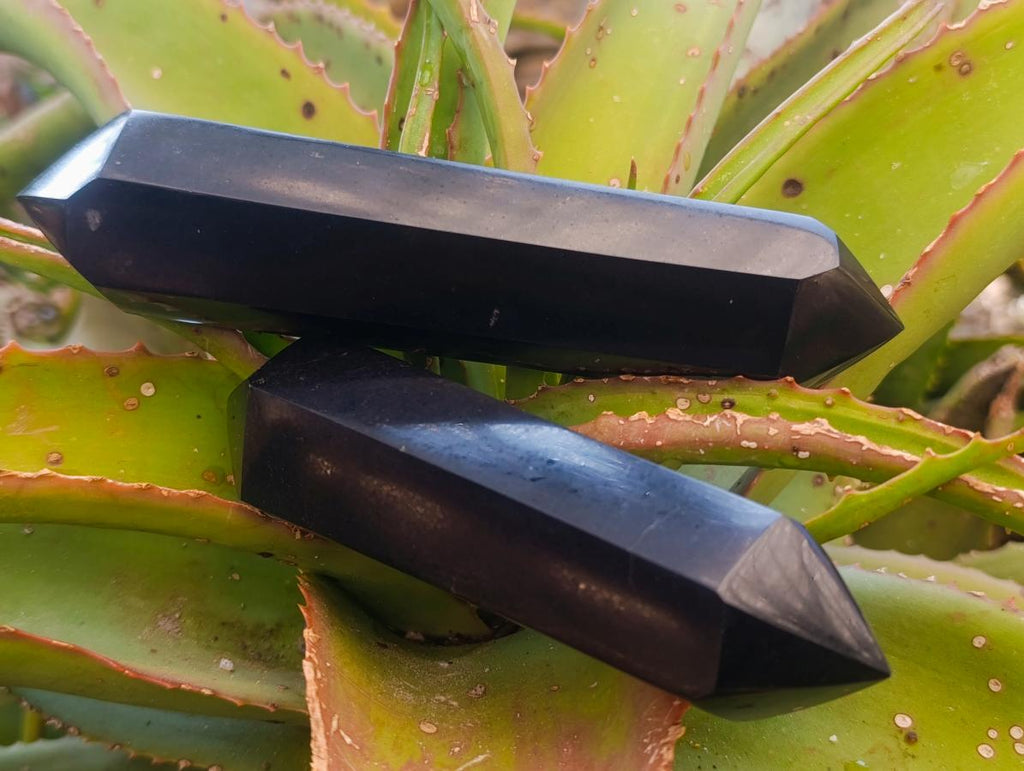 Polished Double Terminated Black Basalt Crystals x 6 From Madagascar - Toprock Gemstones and Minerals 