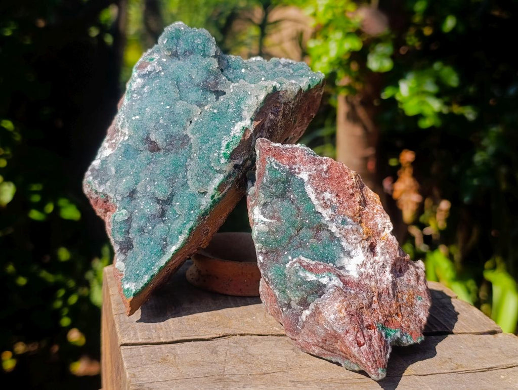 Natural Drusy Coated Ball Malachite Specimens x 2 From Lupoto Mine, Congo - Toprock Gemstones and Minerals 
