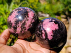 Polished Rhodonite Gemstone Spheres x 3 From Ambindavato, Madagascar - Toprock Gemstones and Minerals 