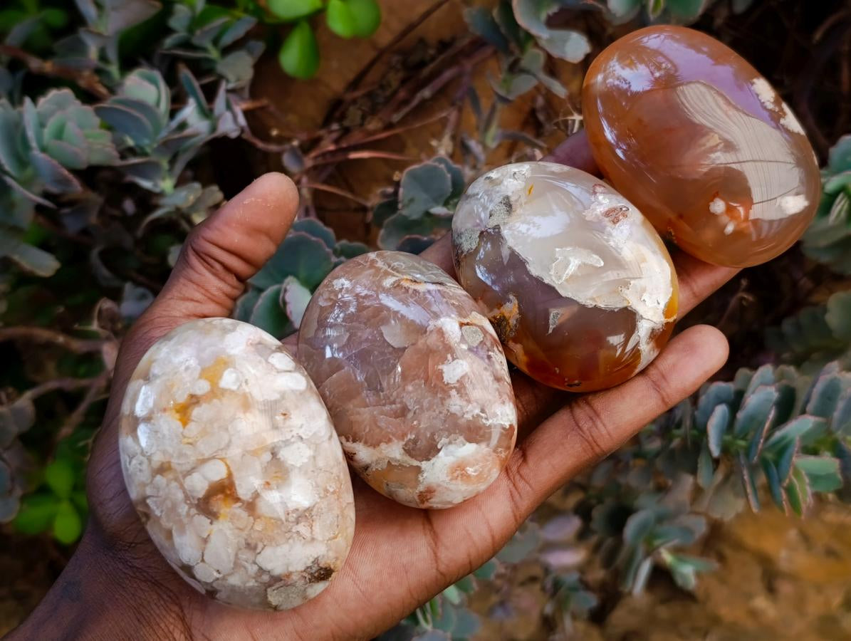 Polished Flower Agate Palm Stones x 12 From Antsahalova, Madagascar - Toprock Gemstones and Minerals 