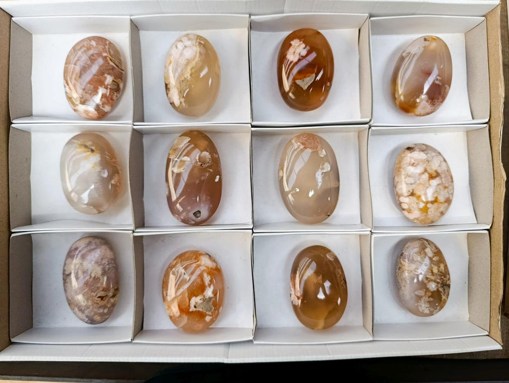 Polished Flower Agate Palm Stones x 12 From Antsahalova, Madagascar - Toprock Gemstones and Minerals 